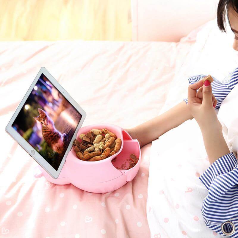 Snack Bowl Built-In Phone Holder Removable Drawer