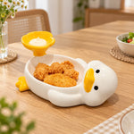 Snack Bowl Ceramic Duck-Shaped Raised Dip Compartment