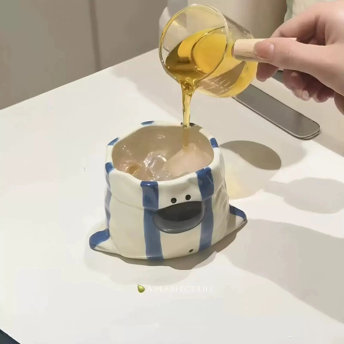 Snack Cup Ceramic Puppy Design Built-In Chopstick Holder