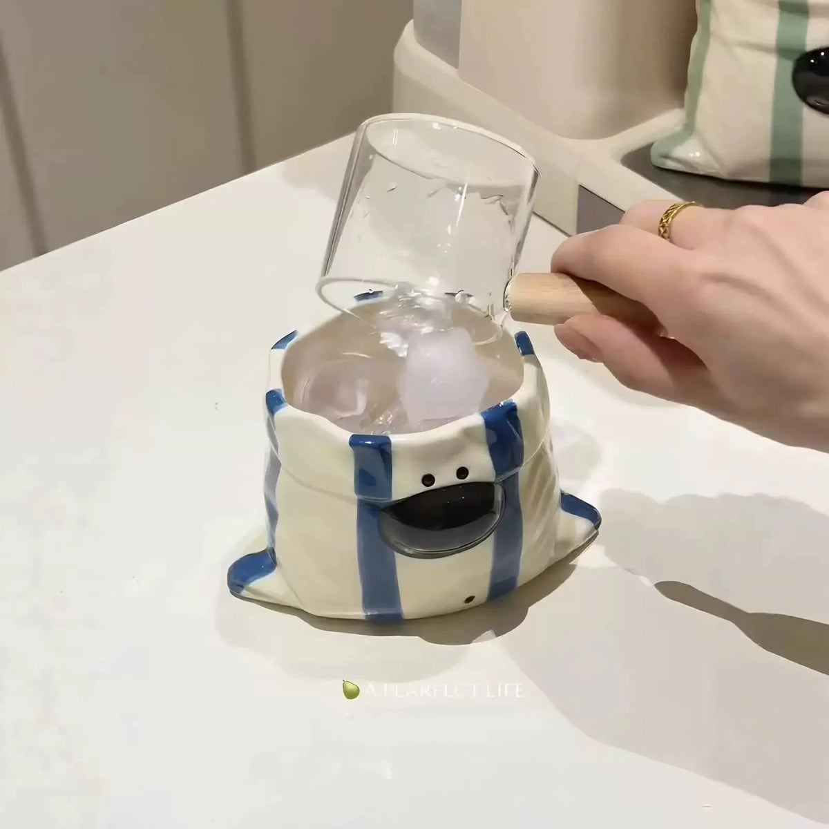 Snack Cup Ceramic Puppy Design Built-In Chopstick Holder