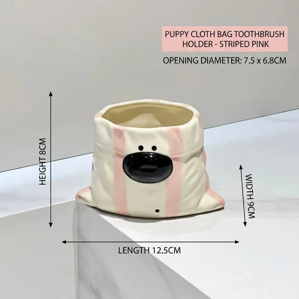 Snack Cup Ceramic Puppy Design Built-In Chopstick Holder