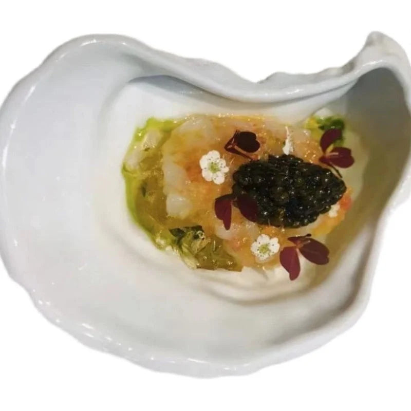 Snack Plate Ceramic Oyster Shell Shape Textured Design