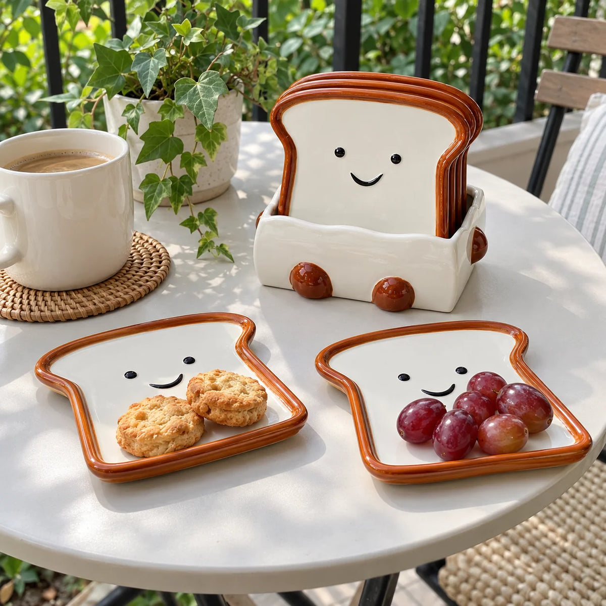 Snack Plate Ceramic Toast Shape with Display Base