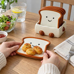 Snack Plate Ceramic Toast Shape with Display Base