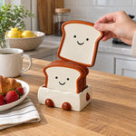Snack Plate Ceramic Toast Shape with Display Base