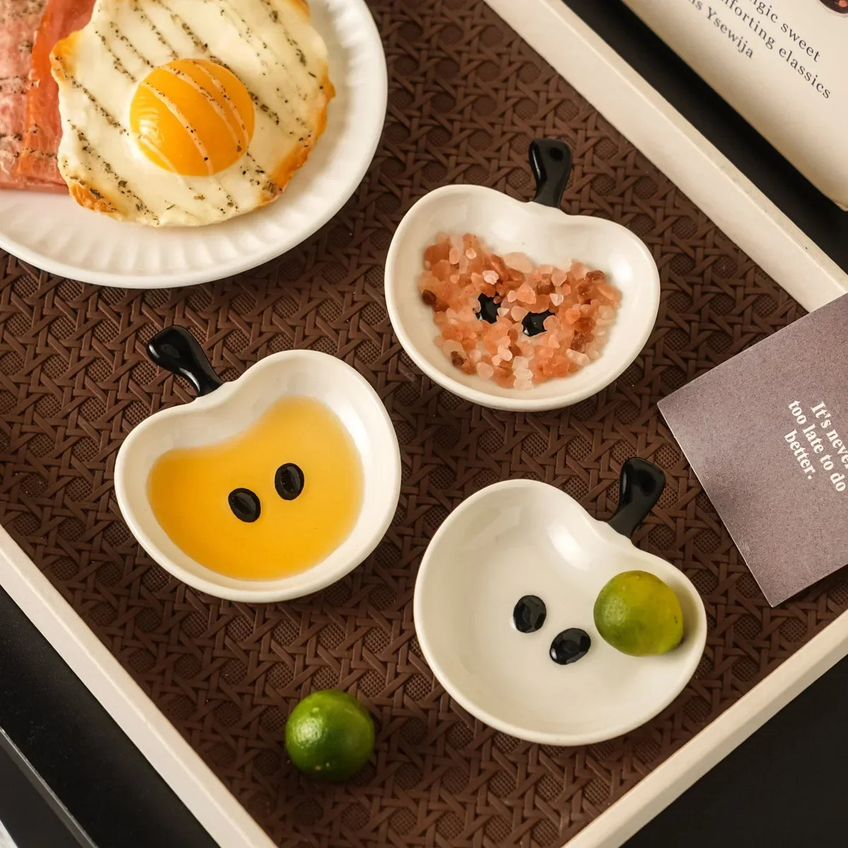 Snack Plates Apple-Shaped Ceramic Set of 4 & Stand