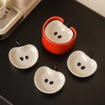 Snack Plates Apple-Shaped Ceramic Set of 4 & Stand