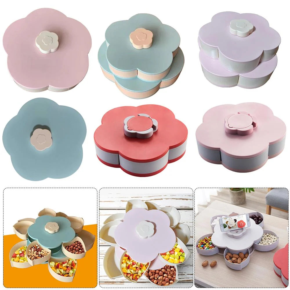 Snack Storage Box Rotating Lid 10 Compartments Non-Slip Base