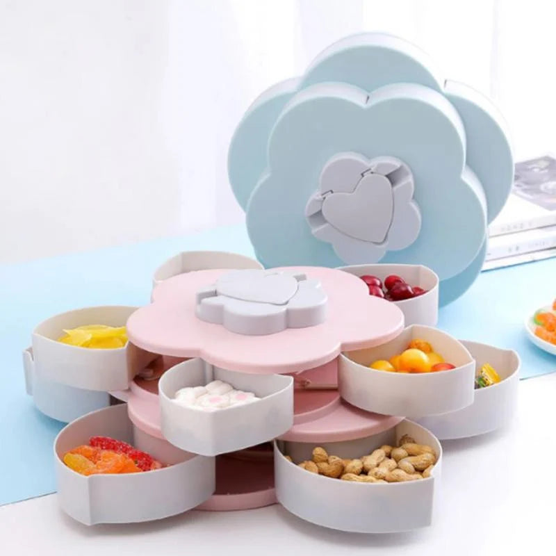 Snack Storage Box Rotating Lid 10 Compartments Non-Slip Base