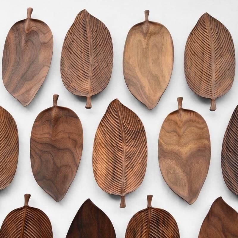 Snack Tray Solid Walnut Leaf-Shaped