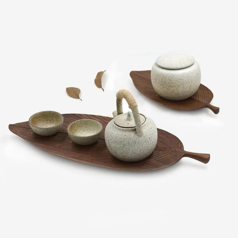Snack Tray Solid Walnut Leaf-Shaped