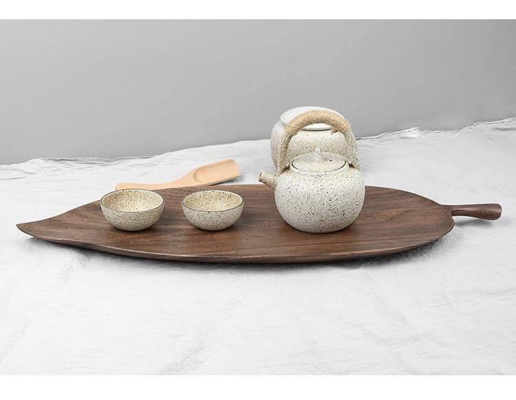 Snack Tray Solid Walnut Leaf-Shaped