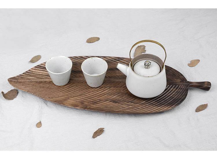 Snack Tray Solid Walnut Leaf-Shaped