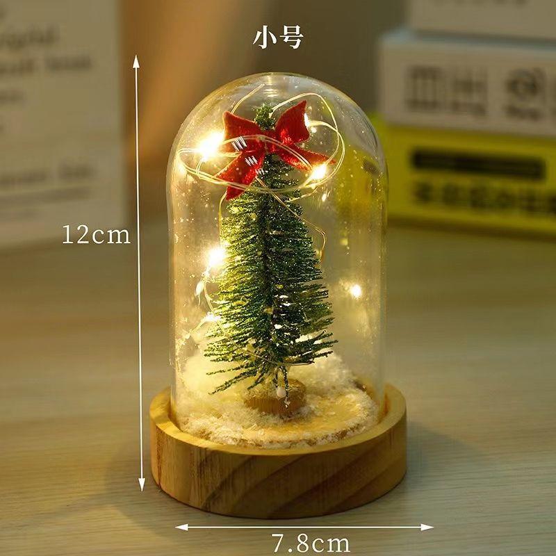 Snow Globe Christmas LED-Lit Glass Dome Wooden Base