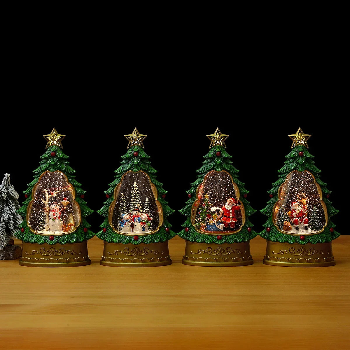 Snow Globe Christmas Tree Shape Glitter Swirl Battery Free