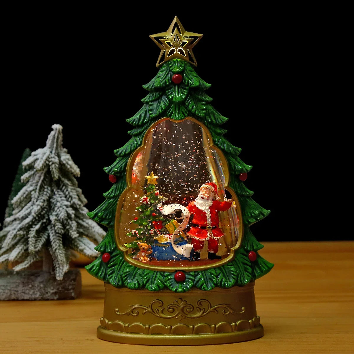 Snow Globe Christmas Tree Shape Glitter Swirl Battery Free