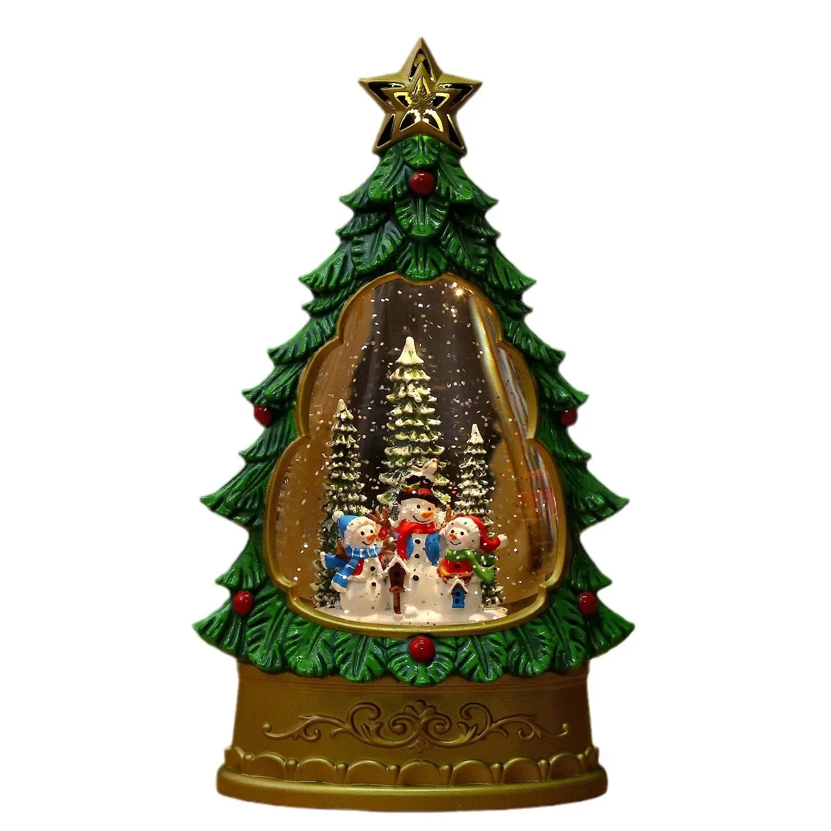 Snow Globe Christmas Tree Shape Glitter Swirl Battery Free