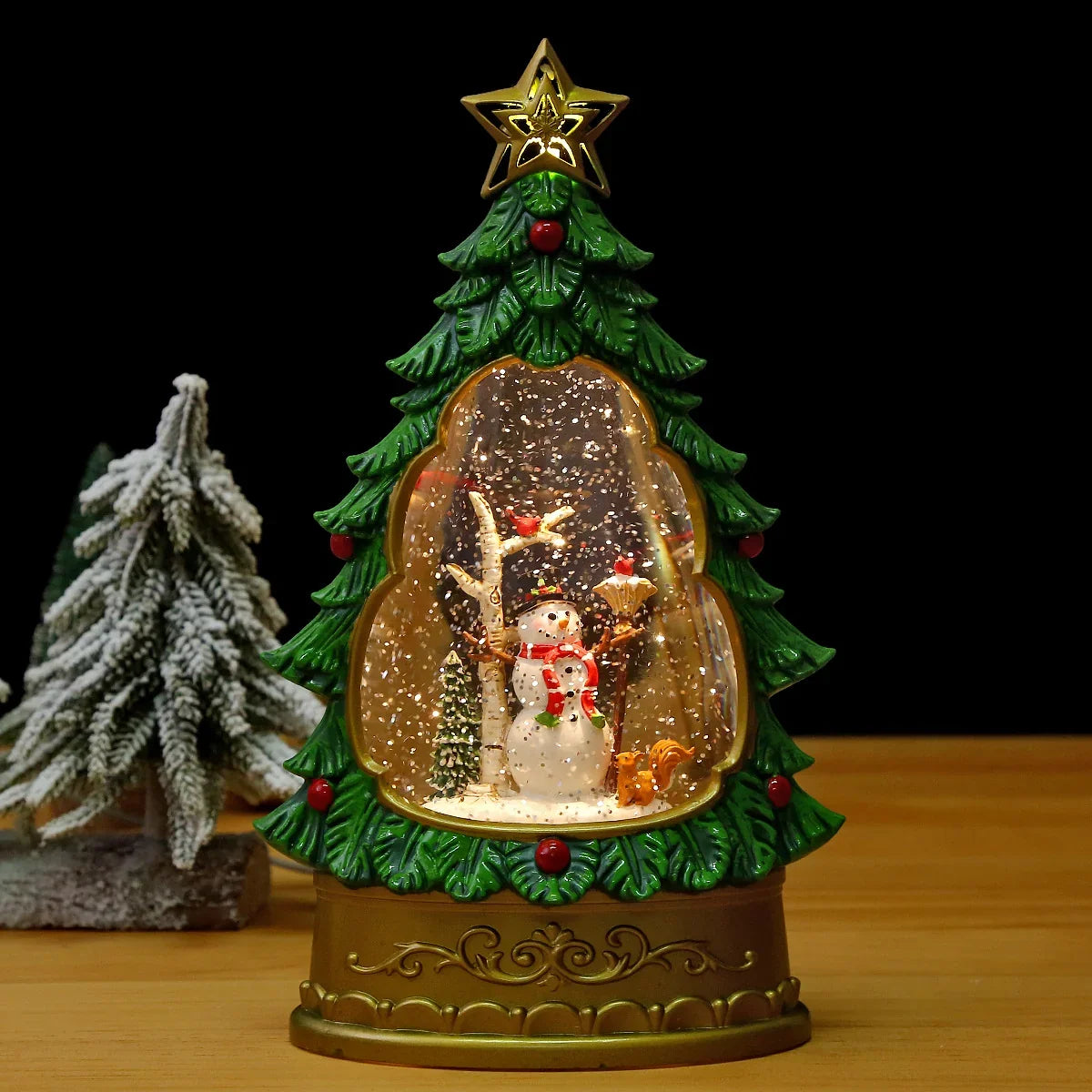 Snow Globe Christmas Tree Shape Glitter Swirl Battery Free
