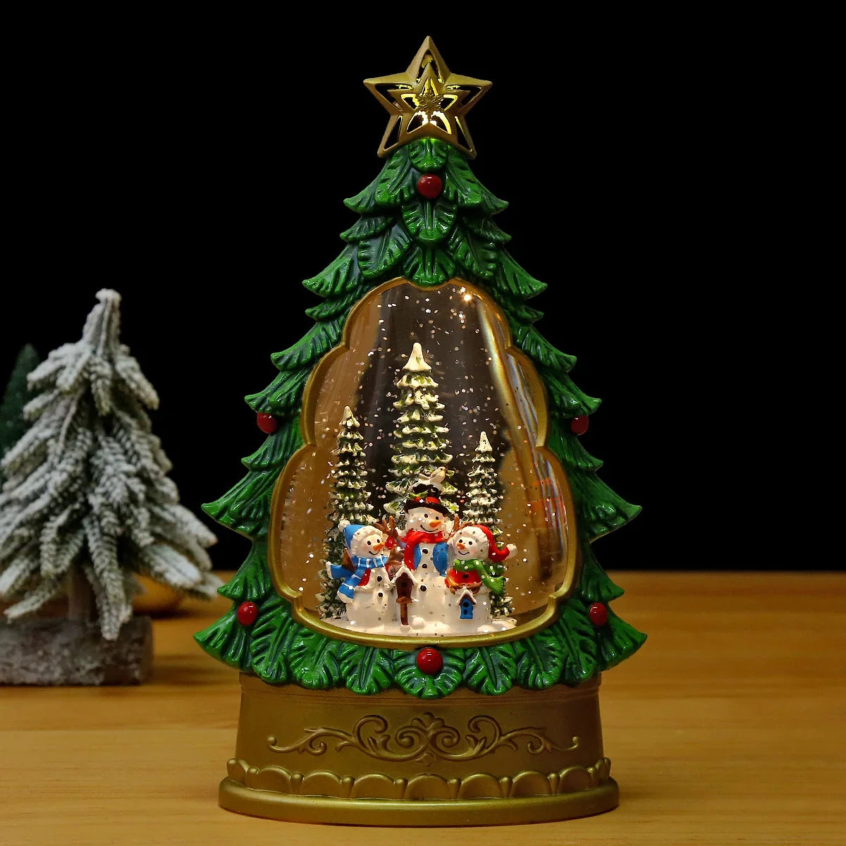 Snow Globe Christmas Tree Shape Glitter Swirl Battery Free