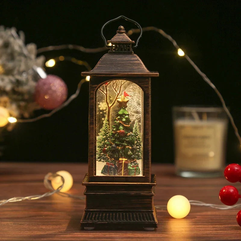 Snow Globe Lamp Glass Dome Warm LED Wooden Base