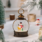 Snow Globe Lamp Glass Dome Warm LED Wooden Base