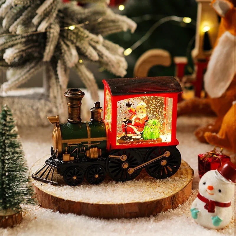 Snow Globe Lamp Glass Dome Warm LED Wooden Base