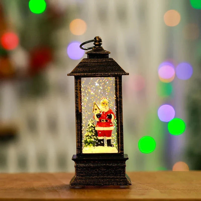 Snow Globe Lamp Glass Dome Warm LED Wooden Base