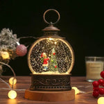 Snow Globe Lamp Glass Dome Warm LED Wooden Base