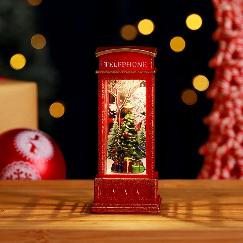 Snow Globe Lamp Glass Dome Warm LED Wooden Base