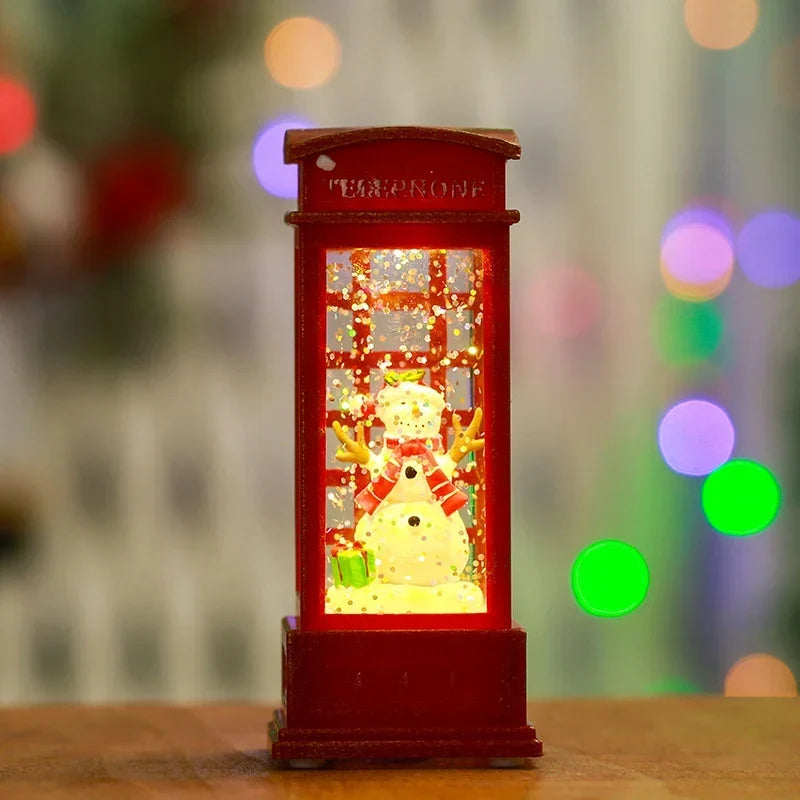 Snow Globe Lamp Glass Dome Warm LED Wooden Base