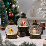 Snow Globe Lamp Glass Dome Warm LED Wooden Base