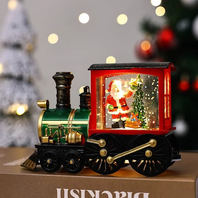 Snow Globe Lamp Glass Dome Warm LED Wooden Base
