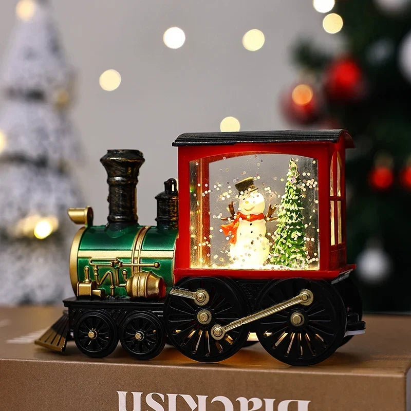 Snow Globe Lamp Glass Dome Warm LED Wooden Base