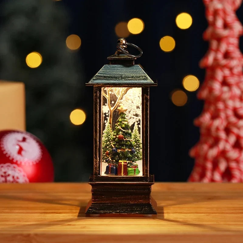 Snow Globe Lamp Glass Dome Warm LED Wooden Base