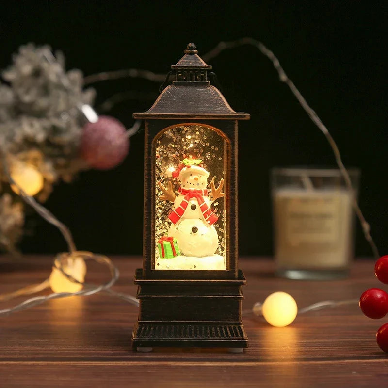 Snow Globe Lamp Glass Dome Warm LED Wooden Base