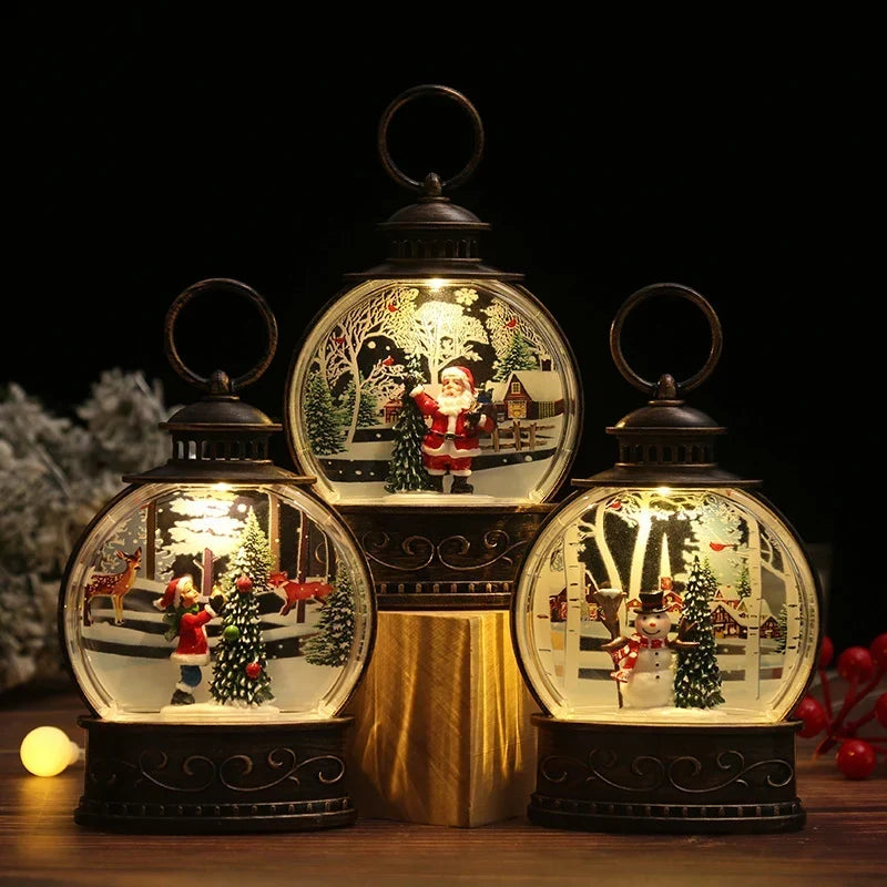 Snow Globe Lamp Glass Dome Warm LED Wooden Base