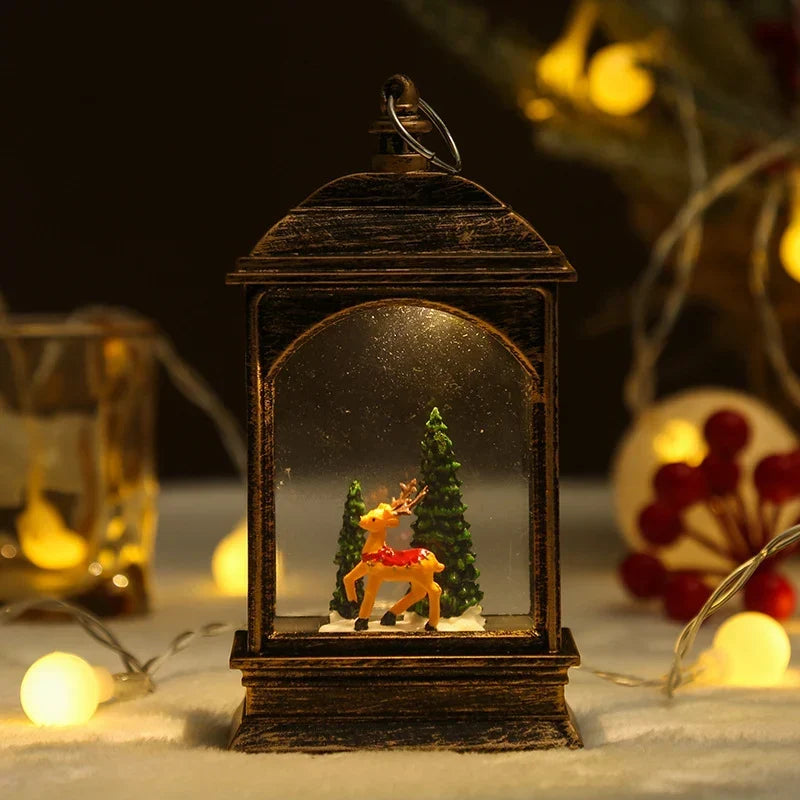 Snow Globe Lamp Glass Dome Warm LED Wooden Base