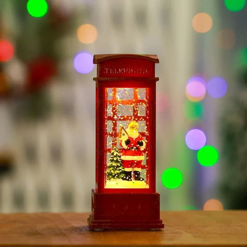 Snow Globe Lamp Glass Dome Warm LED Wooden Base