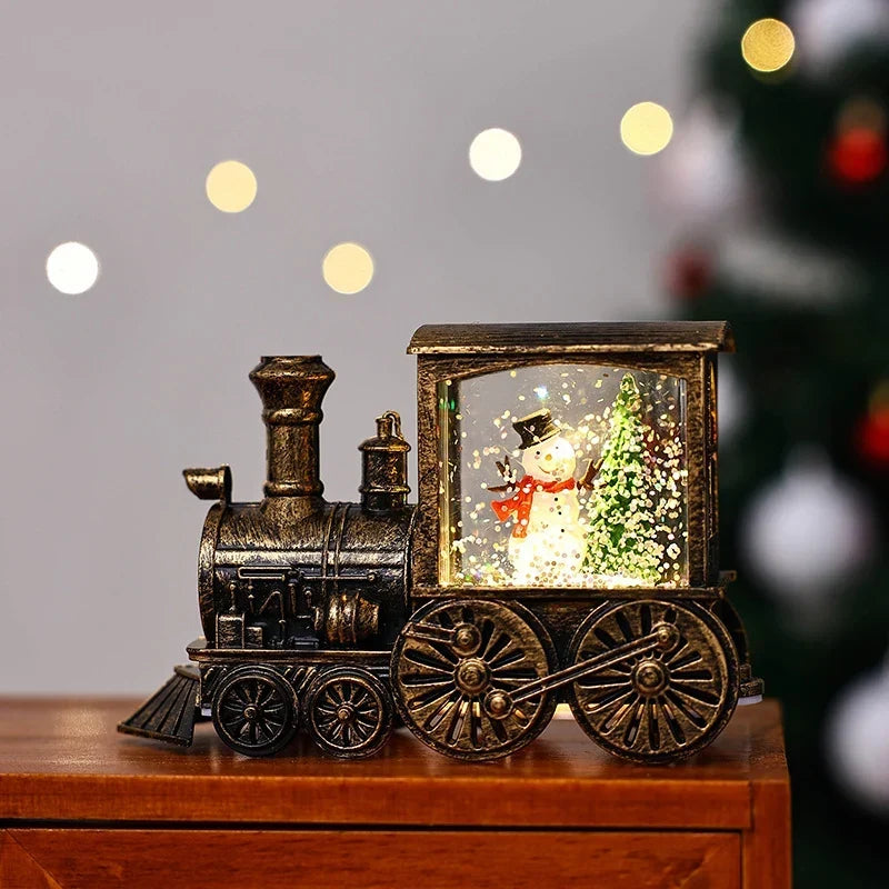 Snow Globe Lamp Glass Dome Warm LED Wooden Base