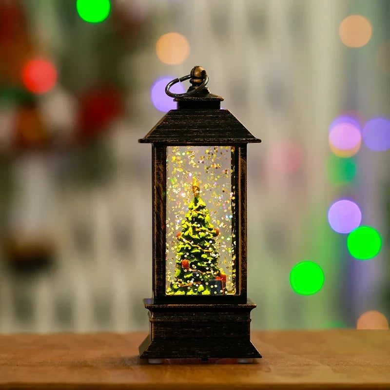 Snow Globe Lamp Glass Dome Warm LED Wooden Base