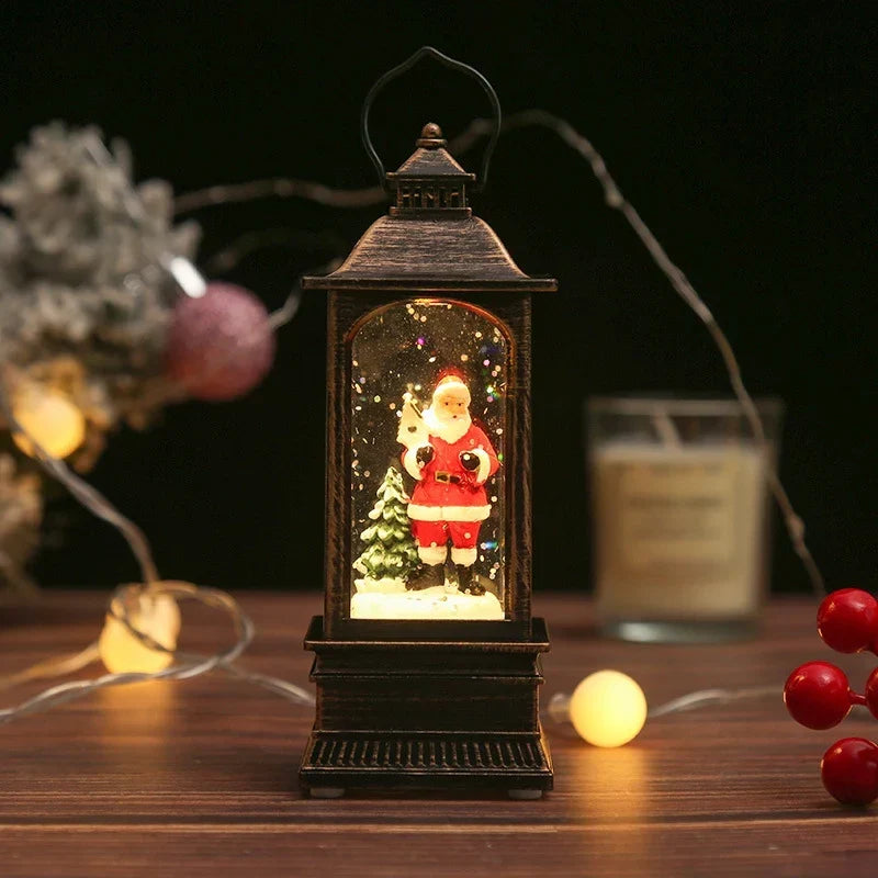 Snow Globe Lamp Glass Dome Warm LED Wooden Base