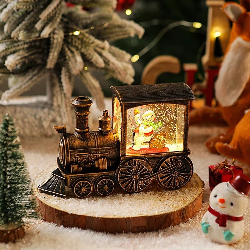 Snow Globe Lamp Glass Dome Warm LED Wooden Base