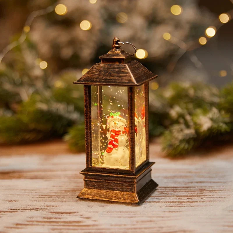 Snow Globe Lamp Glass Dome Warm LED Wooden Base