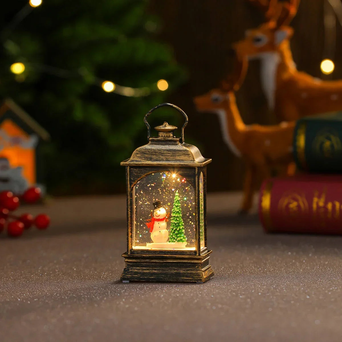Snow Globe Lantern LED Lights & Shimmering Snow