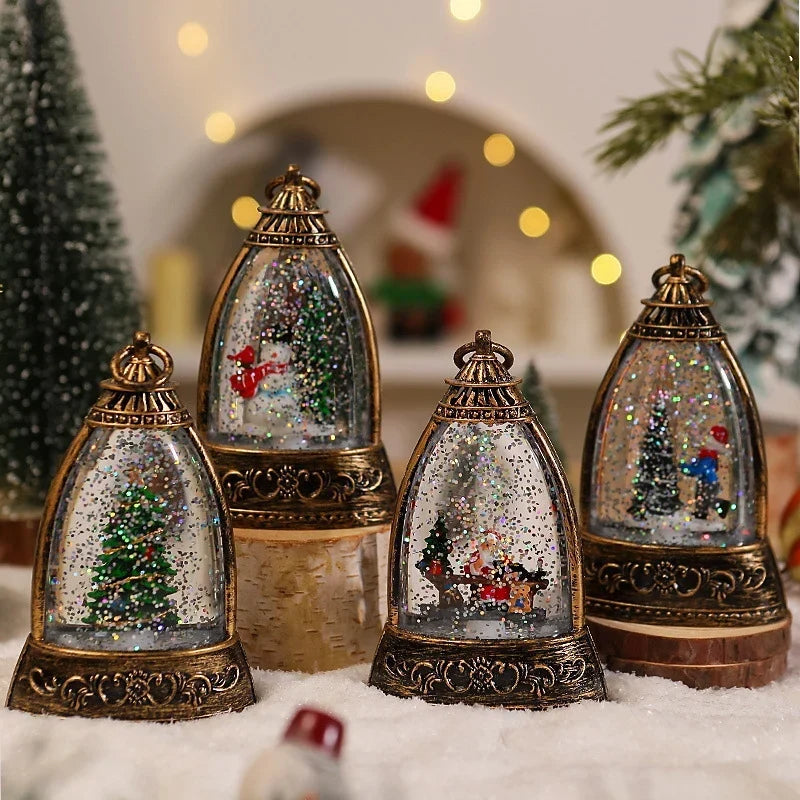 Snow Globe Lantern Snowman Scene & LED Lighting