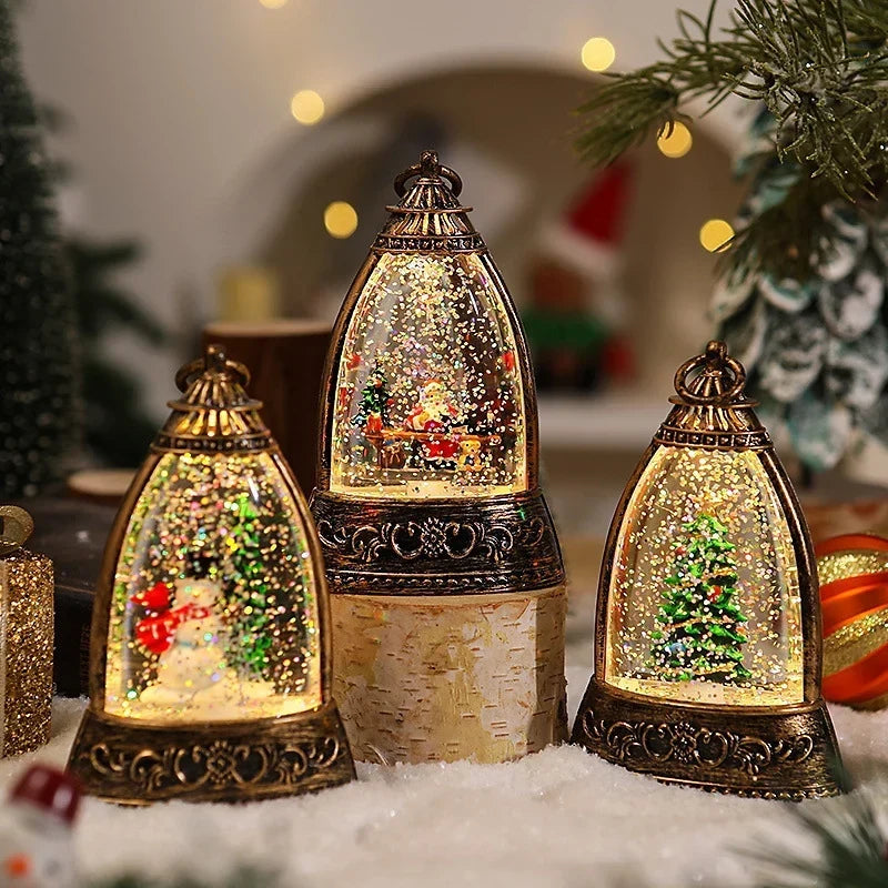 Snow Globe Lantern Snowman Scene & LED Lighting