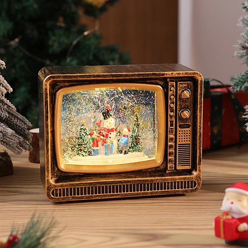Snow Globe Retro Television Santa & Reindeer