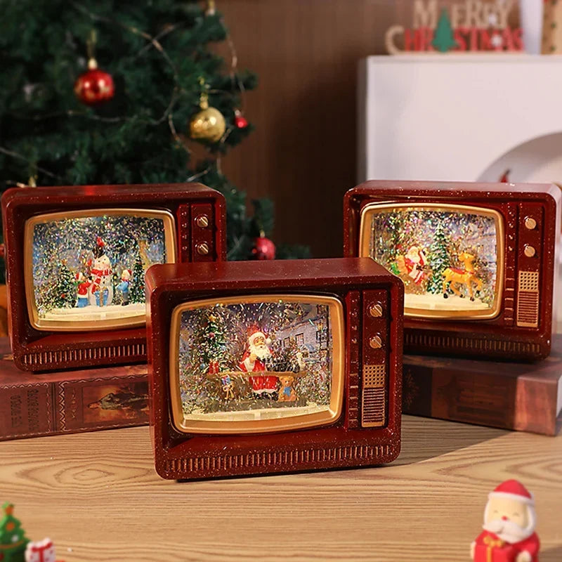 Snow Globe Retro Television Santa & Reindeer