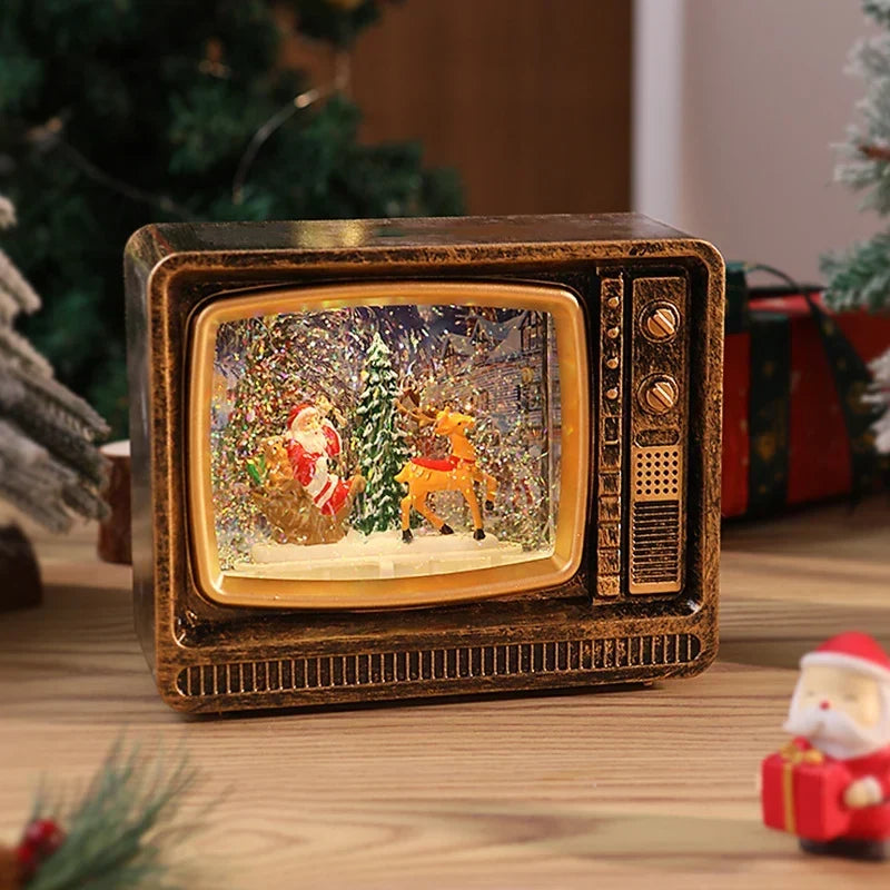 Snow Globe Retro Television Santa & Reindeer Scene