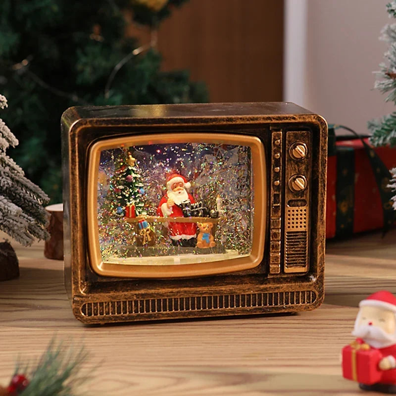 Snow Globe Retro Television Santa & Reindeer Scene